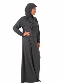 Abaya pour la Prire 1 pice avec Hijab attach gris fonc