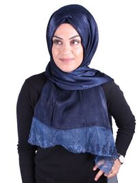 Scarf with lace edge navyblue