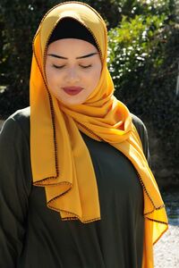Scarf with knit edge mustard yellow