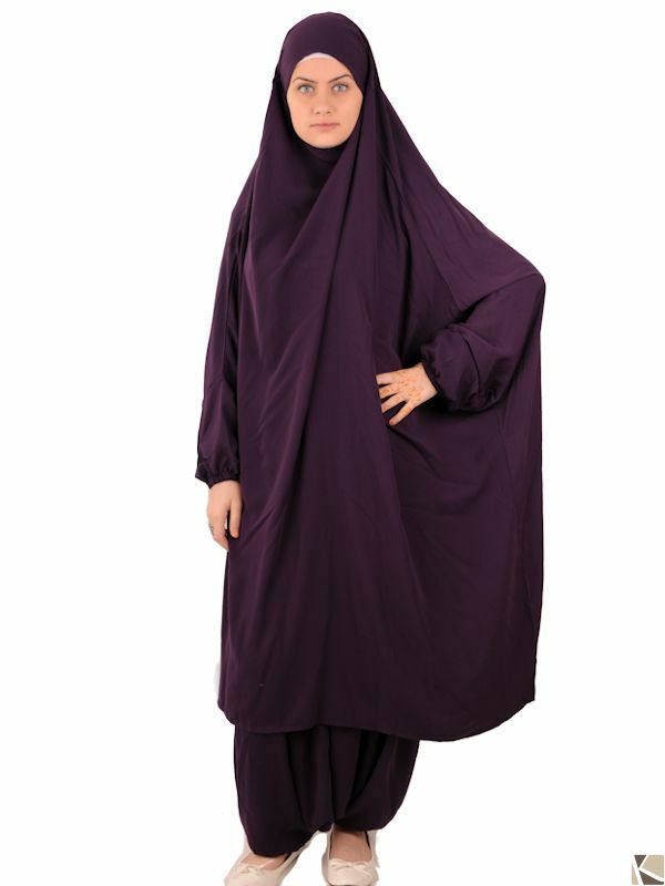 Jilbab Set mit Khimar und Hose - Einfache Eleganz und bequemer Tragekomfort  dunkelviolett