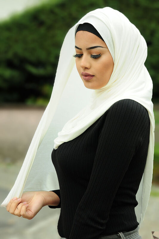 Premium Farah Ägypten Jersey Hijab - 200 x 80 cm - Höchste Qualität für Tragekomfort naturweiss