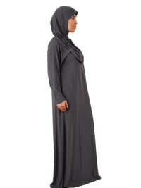 Abaya pour la Prière 1 pièce avec Hijab attaché gris foncé