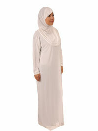 Abaya pour la Prière 1 pièce avec Hijab attaché blanc cassé