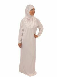 Abaya pour la Prière 1 pièce avec Hijab attaché blanc cassé