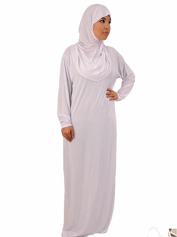 Abaya Gebetskleidung 1tlg. mit angenähtem Hijab weiss