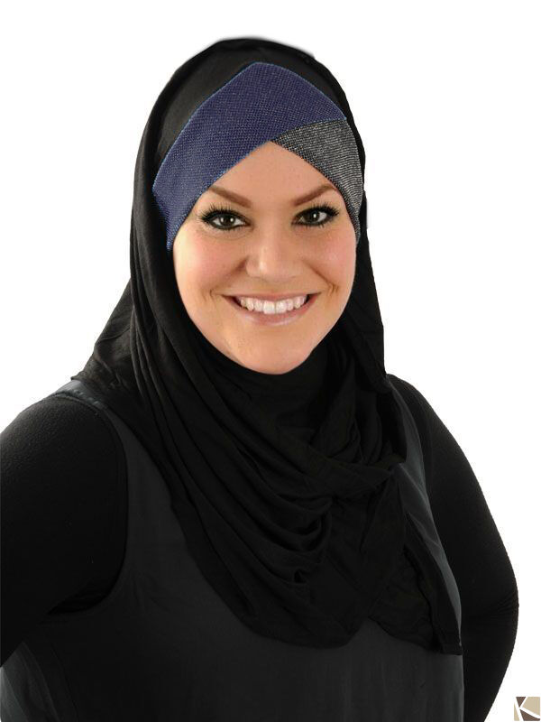 Kuwaiti Hijab Cap lurex grey--navyblue