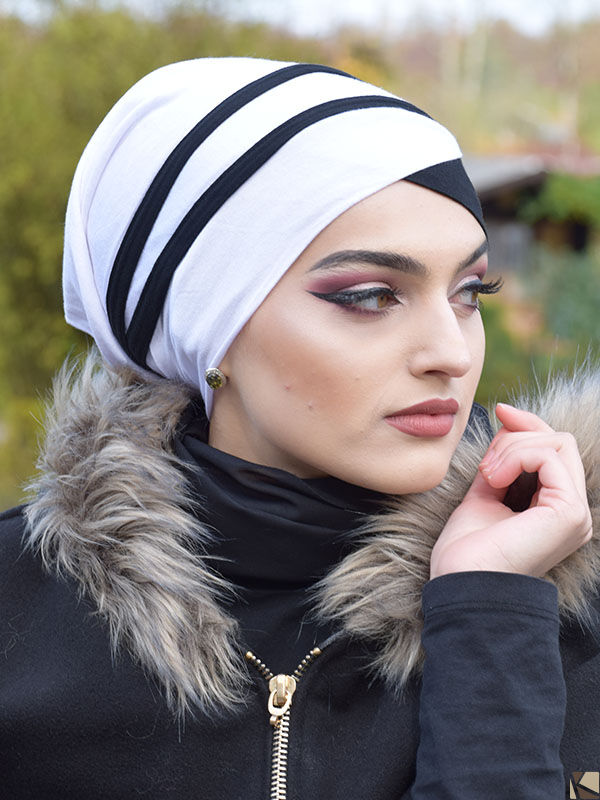 Turban Hijab weiss-schwarz