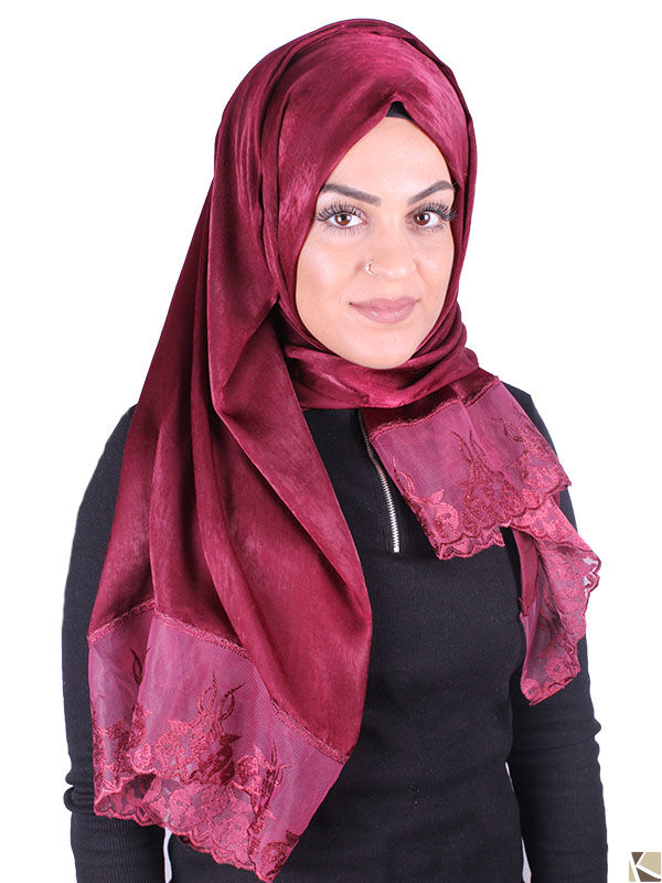Scarf with lace edge bordeaux