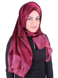 Scarf with lace edge bordeaux