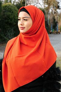 Hijab foulard petit carreaux orange rouge