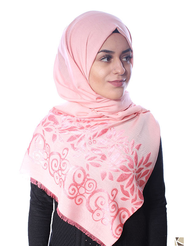 Hijab Schal mit seitlichen Blumen-Print rosa