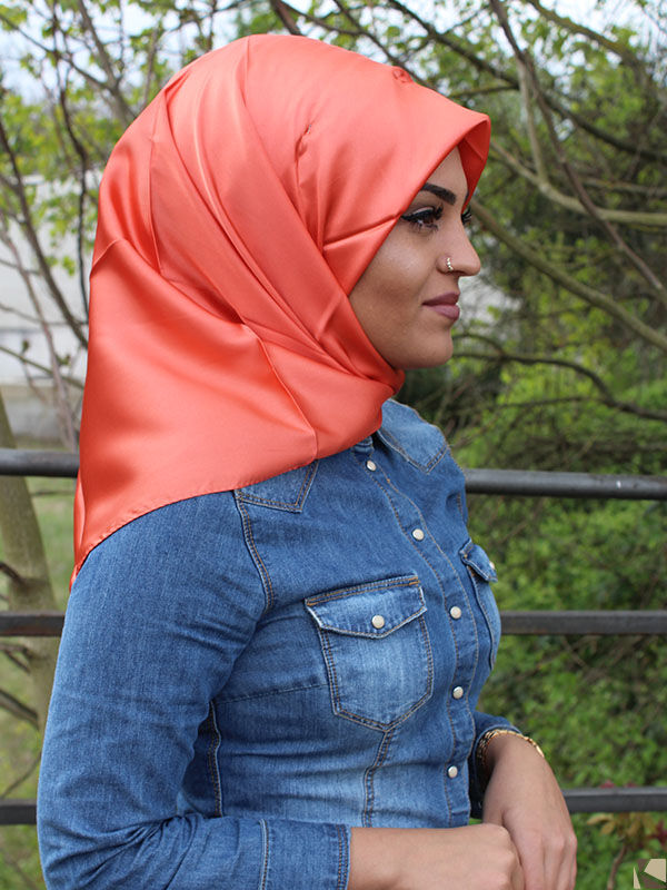 Satin Headscarf Hijab salmon orange