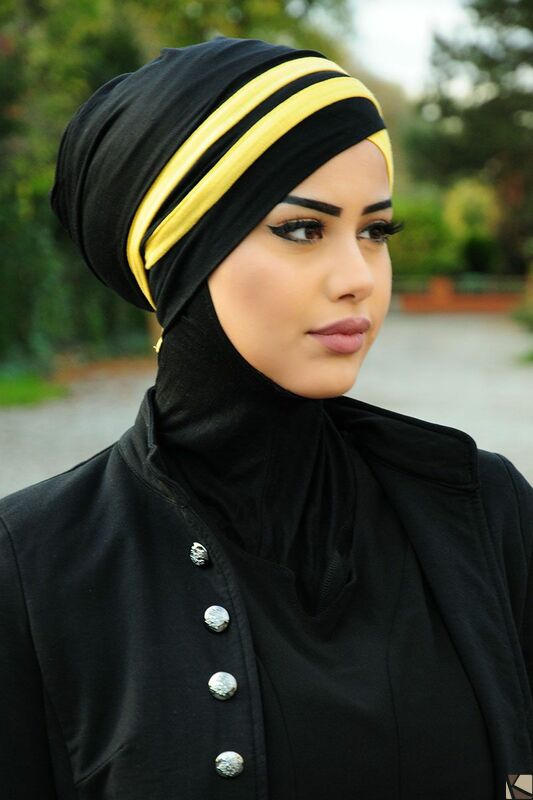 Turban Hijab noir-jaune
