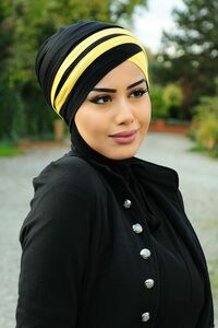 Turban Hijab black-yellow