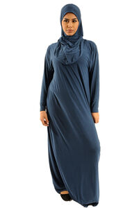 Abaya Gebetskleidung 1tlg. mit angenähtem Hijab jeansblau