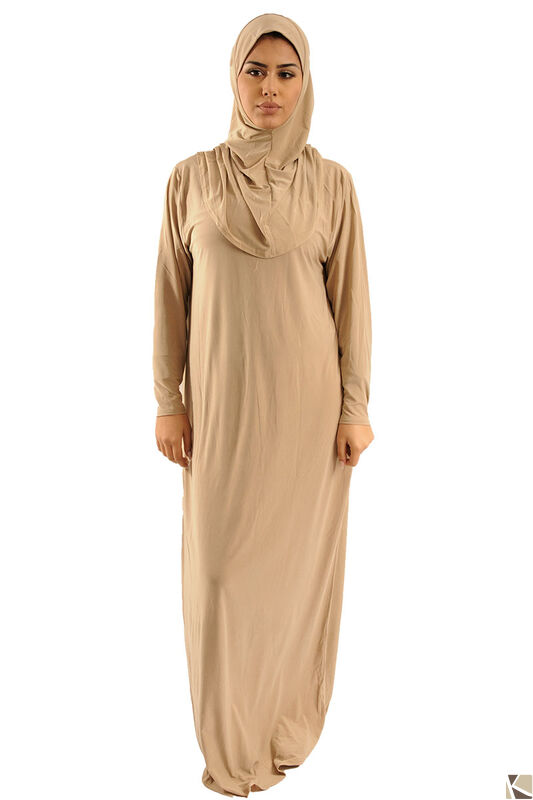 Abaya pour la Prière 1 pièce avec Hijab attaché beige