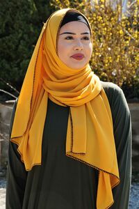 Scarf with knit edge mustard yellow
