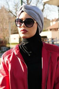 TURBAN SNOOD DOUBLE NOEUD GRIS CLAIR