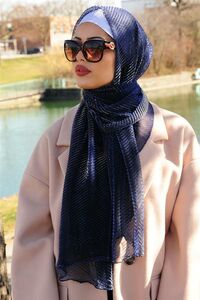 Pleated scarf with glitter yarn navyblue