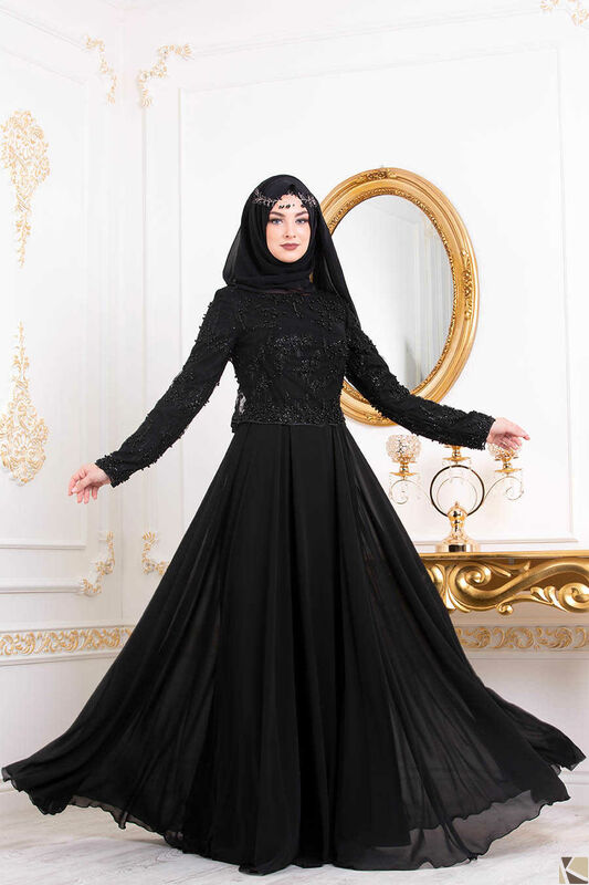 Modest Fashion Black Hijab Abend Kleid S
