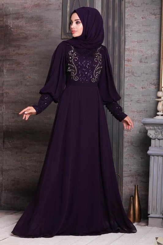 Modest Fashion Purple Hijab Abend Kleid MOR