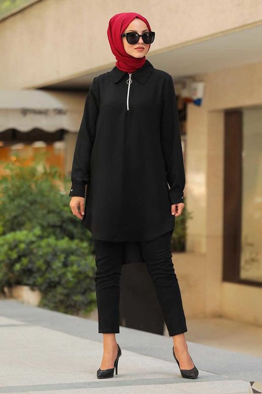 Modest Fashion Black Hijab Tunika S