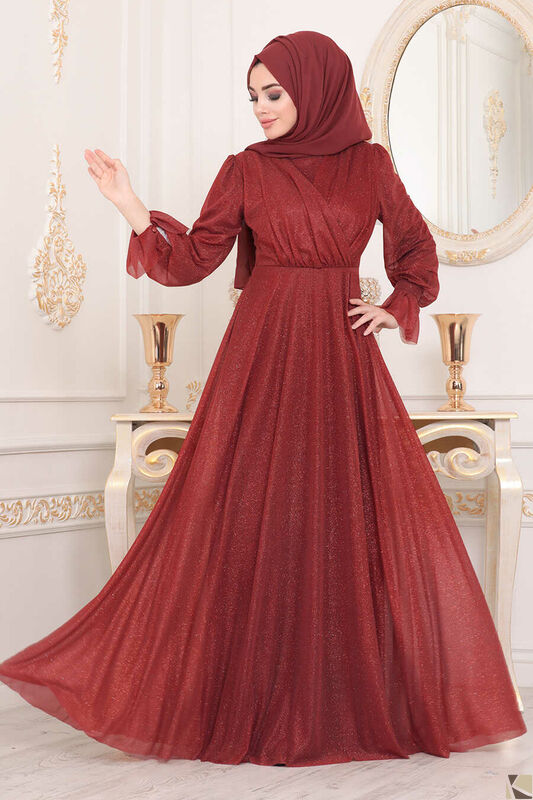 Modest Fashion Claret Red Hijab Abend Kleid BR