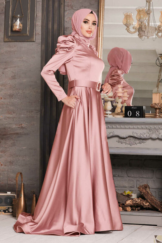 Modest Fashion Powder Pink Hijab Abend Kleid PD