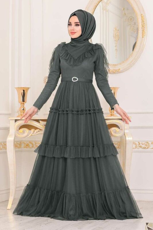 Modest Fashion Anthracite Color Hijab Abend Kleid AST