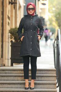 Modest Fashion Black Hijab Trenchcoat S