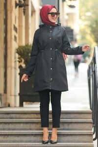 Modest Fashion Black Hijab Trenchcoat S