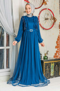 Modest Fashion ?ndigo Blue Hijab Abend Kleid IM
