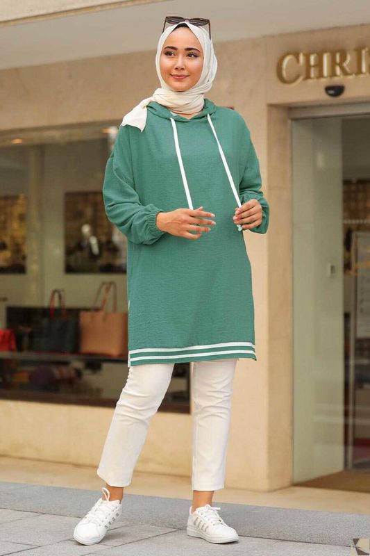 Modest Fashion Almond Green Hijab Sweatshirt & Tunika CY