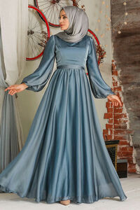 Modest Fashion Blue Hijab Abend Kleid M