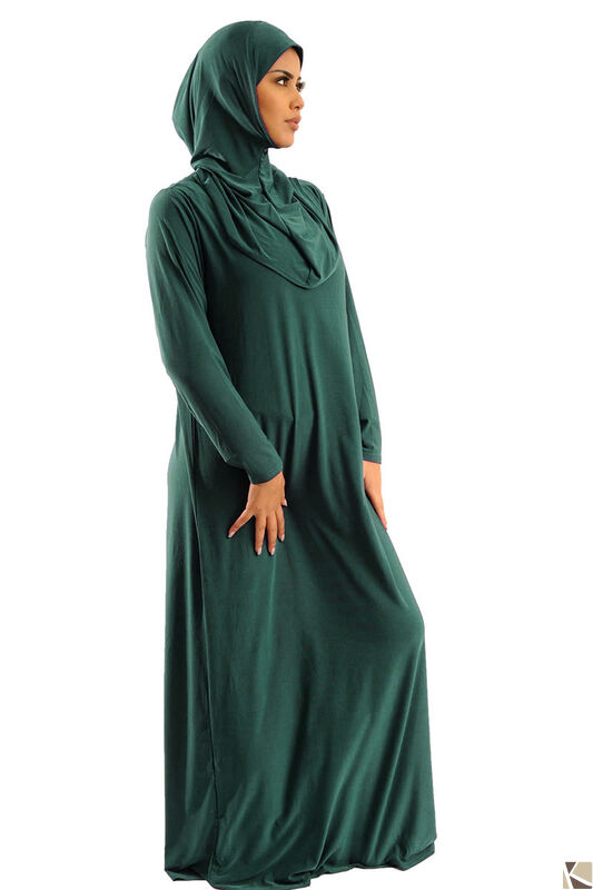 Abaya Prayer clothes 1 piece with attached Hijab forest green